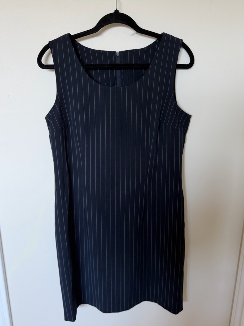 Vintage 90s Navy Pinstripe Sheath Dress Made in Canada Minimal Workwear Dress